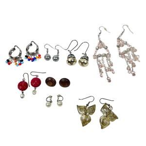 Lot of 8 Pairs of Earrings Vintage Gold Silver Tone Retro Designs